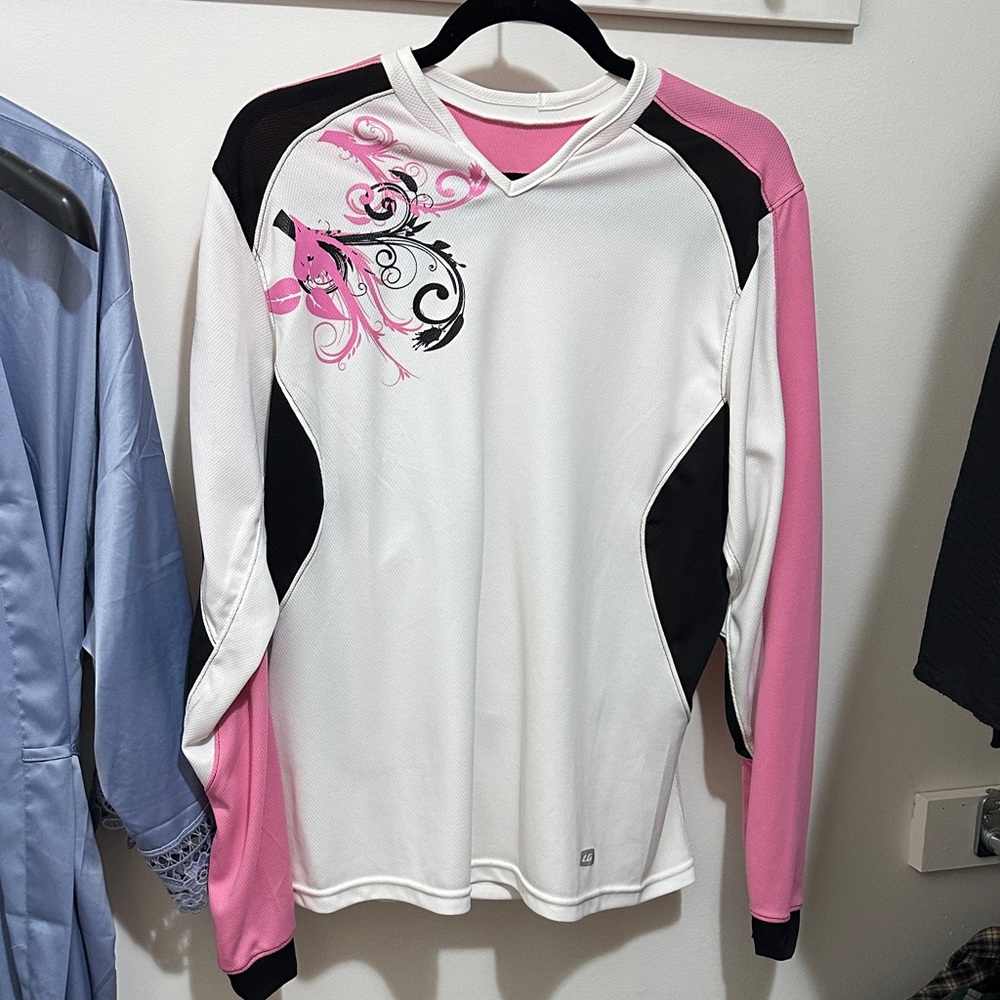 Louis Garneau White and Pink Long Sleeve Cycling Jersey